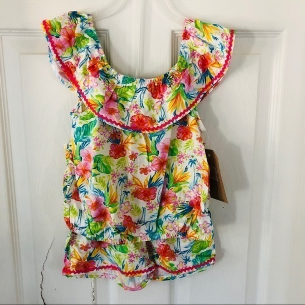 NWT FOREVER ME 2 piece colorful floral tropical off the shoulder outfit SZ 5